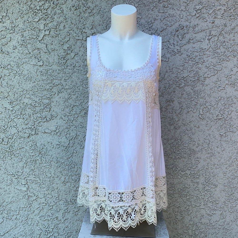 Haute Society White Sheer Lace Crochet Tank Top